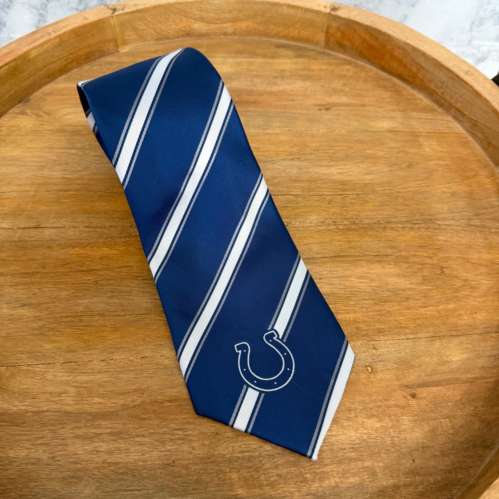 NFL Indianapolis Colts Tie OS Blue Striped Horseshoe Logo NWT